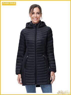 Ultra Light Packable Down Puffer Jacket Hooded Mid Length Winter Coat
